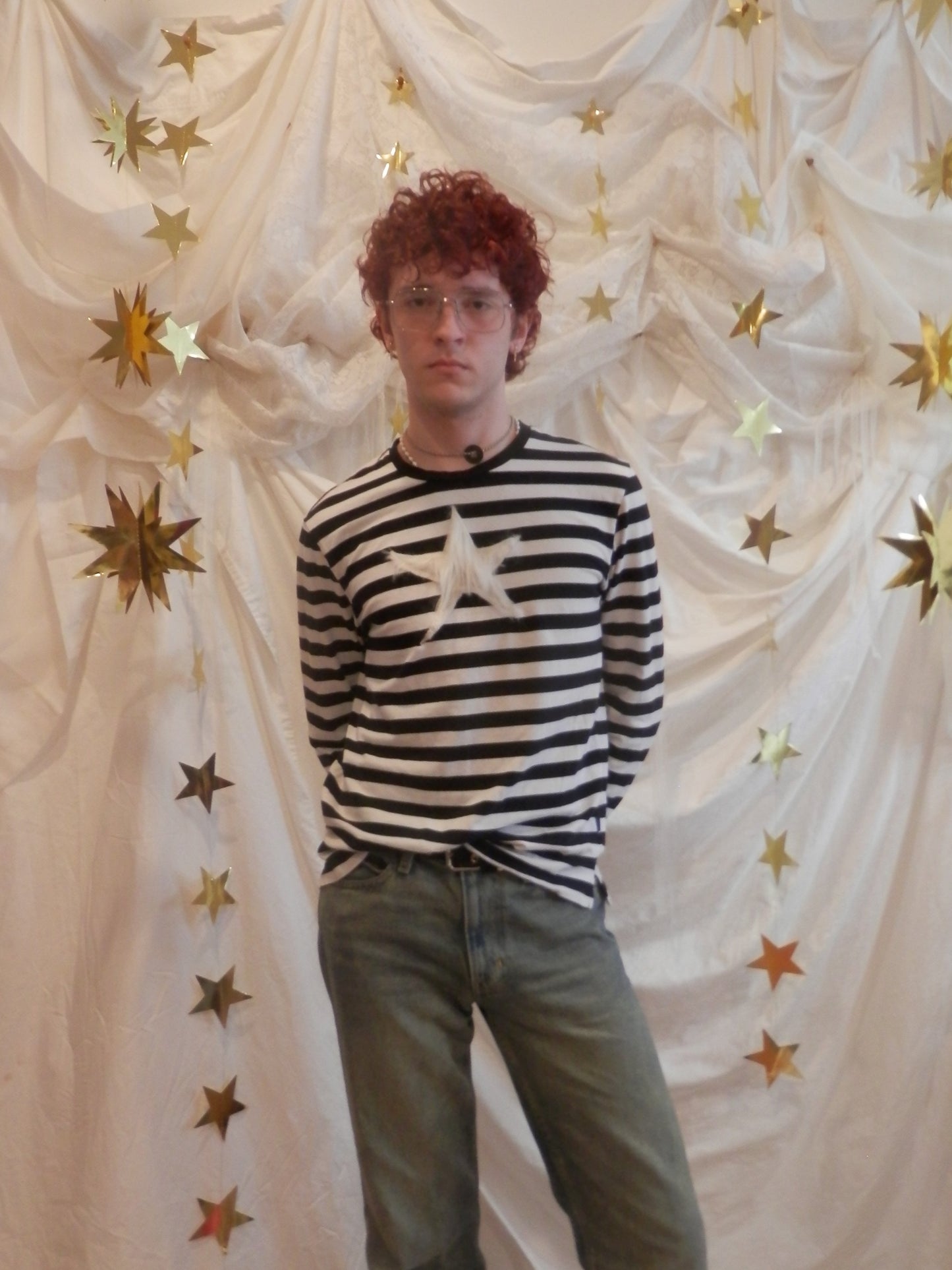 fuzzy star striped long sleeve