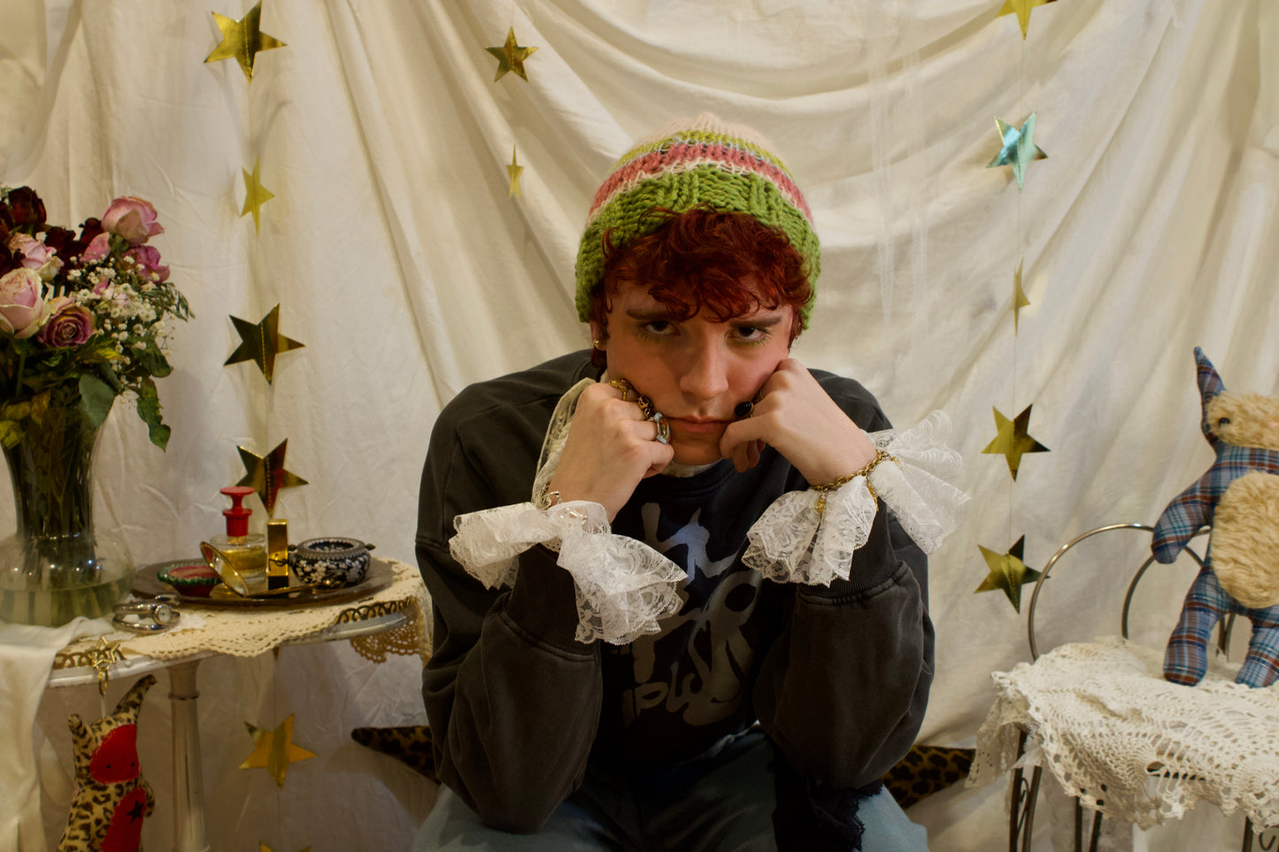 fuzzy knit beanie in sherbet