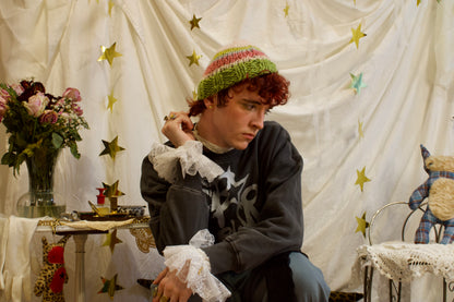 fuzzy knit beanie in sherbet