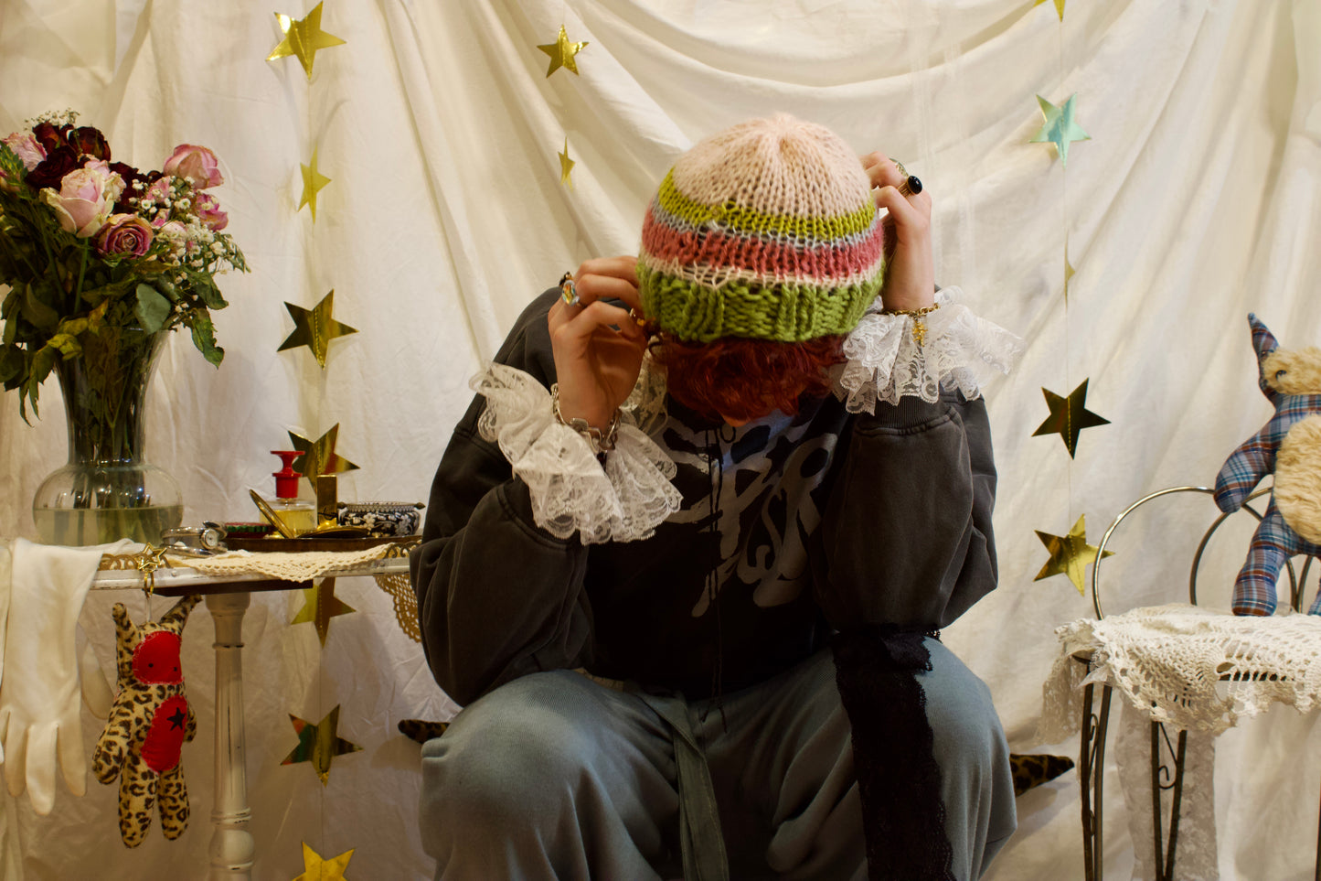 fuzzy knit beanie in sherbet