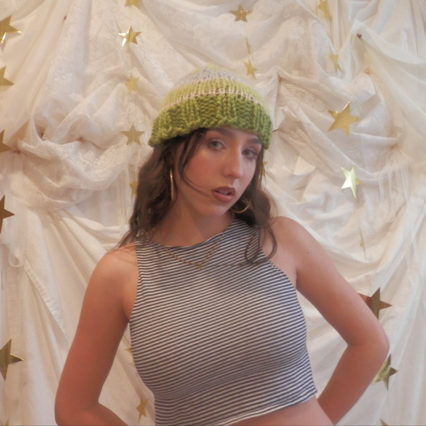 fuzzy knit beanie in melon