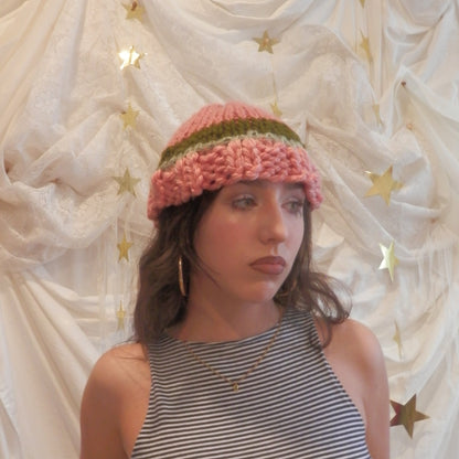 fuzzy knit beanie in bubblegum