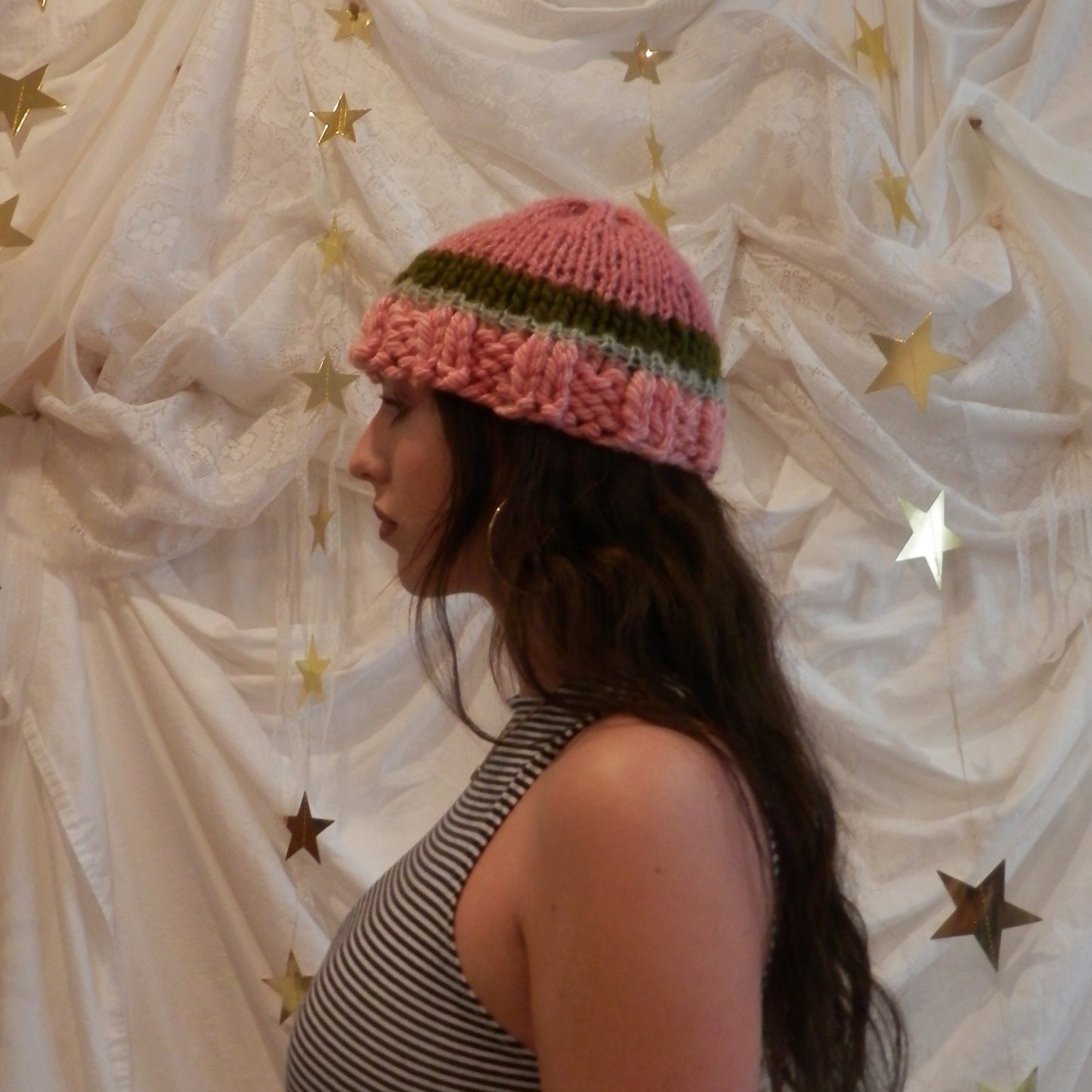 fuzzy knit beanie in bubblegum
