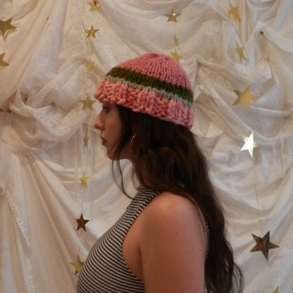 fuzzy knit beanie in bubblegum