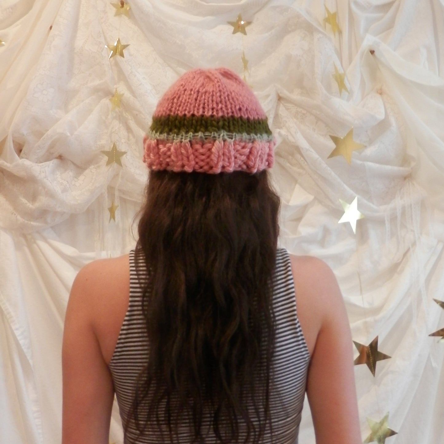 fuzzy knit beanie in bubblegum