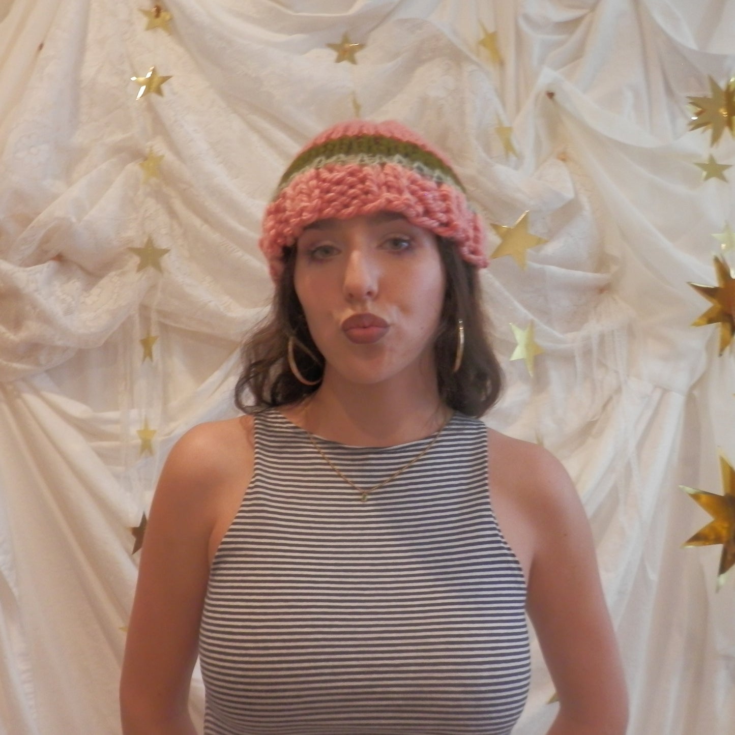 fuzzy knit beanie in bubblegum