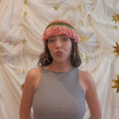 fuzzy knit beanie in bubblegum