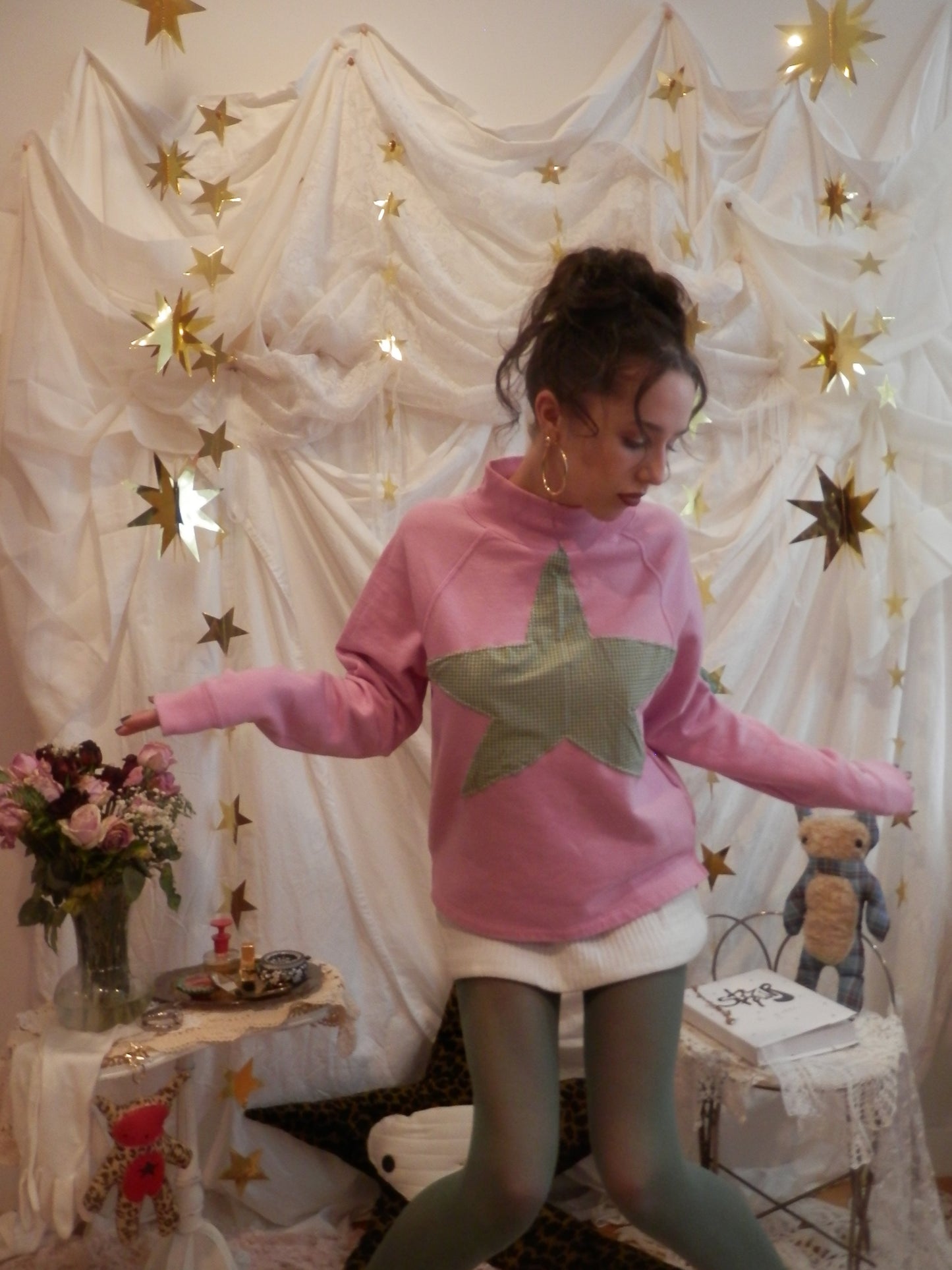 pink n green star crewneck