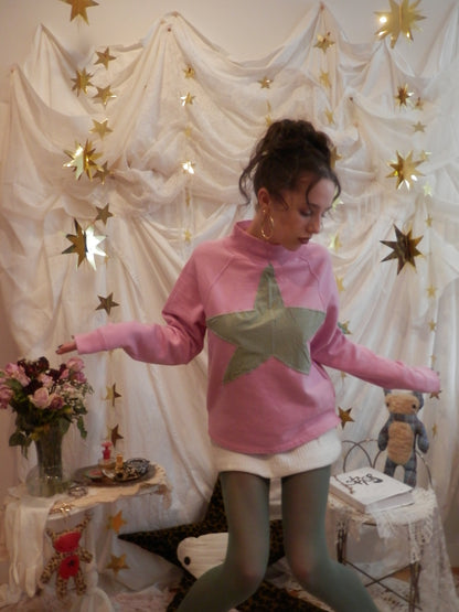 pink n green star crewneck