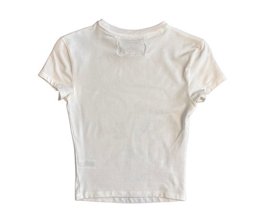 "trust the gossip" baby tee in white