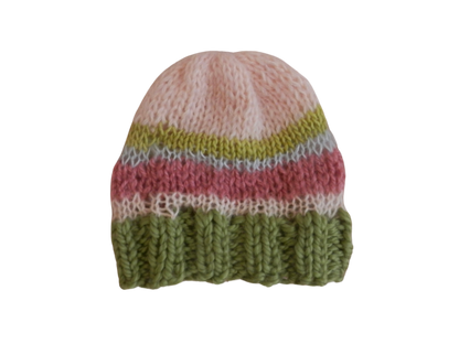 fuzzy knit beanie in sherbet