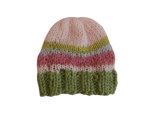 fuzzy knit beanie in sherbet